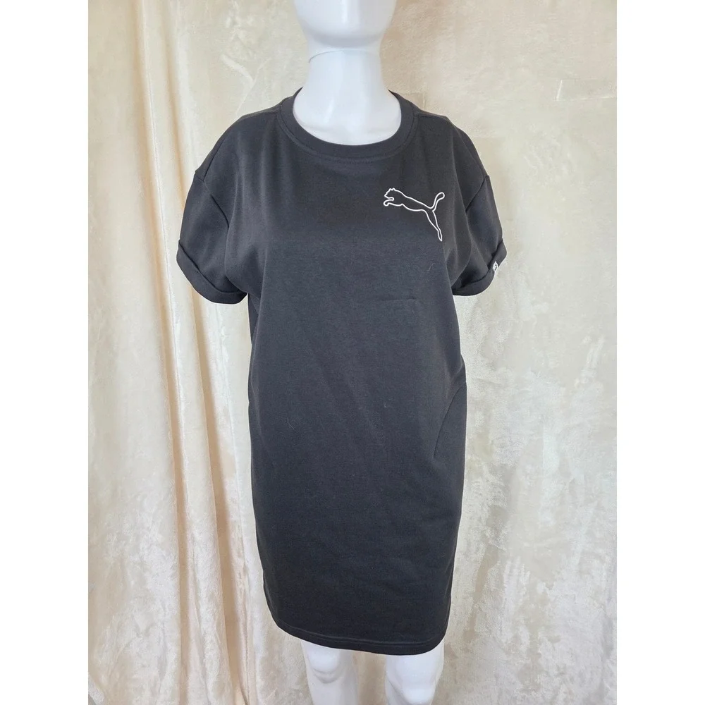 Puma Womens Black T-Shirt Dress Short Sleeve Logo‎ Graphic Crew Neck Small